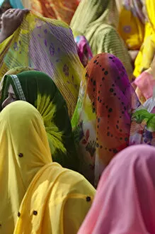 Images Dated 6th November 2006: Women in colorful saris gather together, Jhalawar, Rajasthan, India