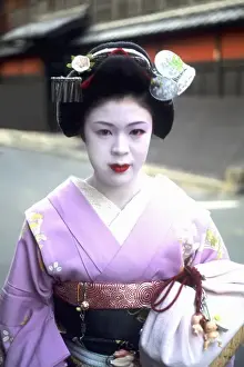Kimono Prints: Wonderful colorful close-up of Geisha Girl in streets of Kyoto Japan (MR)