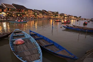 Images Dated 13th December 2017: Wooden boats moored on the Thu Bon River opposite Bach Dang Street in the old town of Hoi An