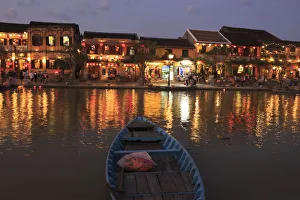 Images Dated 13th December 2017: Wooden boats moored on the Thu Bon River opposite Bach Dang Street in the old town of Hoi An