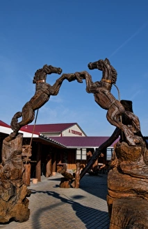 Lithuania Prints: Wooden horses sculpture in Panevezys, near Latvian-Lithuanian border
