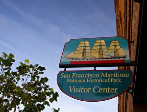 Wooden street sign for The San Francisco Maritime Historic National Park Visitor