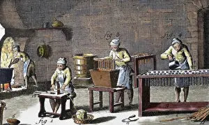Industry Prints: Workshop handmade candles. Engraving of the eighteenth century in the Encyclopedie