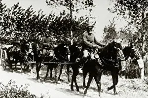 Contemporary Age Prints: WORLD WAR (1914-1918). Soldiers and horses of the German army, both with gas masks