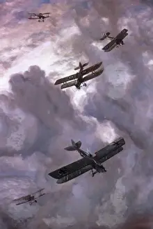 Contemporary History Prints: WORLD WAR I (1914-1918). Aerial battle between french (Model Nieuport 17) and german