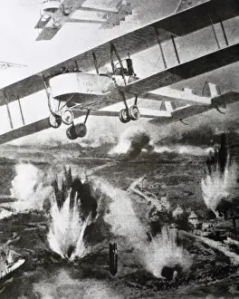 Fight Prints: WORLD WAR I (1914-1918). Aerial bombardments by Italian planes on French territory