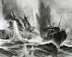 Fight Prints: WORLD WAR I (1914-1918). Battle in the North Sea (24 January 1915). The English battleship