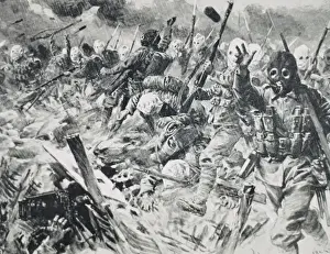 Art And Craft Prints: WORLD WAR I (1914-1918). British troops advancing on enemy positions