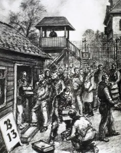 Watch Prints: WORLD WAR II (1939-1945). British soldiers imprisoned in a German camp receiving