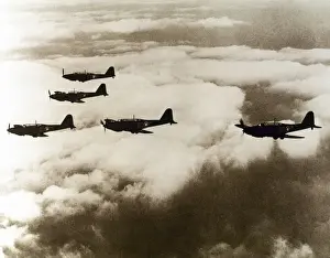 Cloudy Prints: WORLD WAR II (1939-1945). A squad of British aircraft model SPITFIRE flying