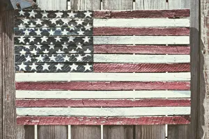 Patriotism Prints: Worn wooden American flag, Fire Island, New York