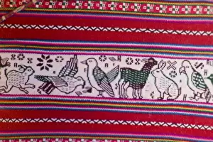 Sash Prints: Woven sash with birds (close-up)