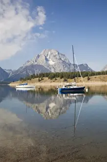 WY, Grand Teton National Park, Signal Mountain Marina at Jackson Lake with Teton Range