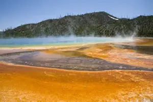Images Dated 17th June 2008: WY, Yellowstone National Park, Midway Geyser Basin, Grand Prismatic Spring, colorful