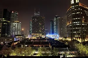 Shanghai Prints: Xintiandi Old Chinese Houses High Rises Luwan Shanghai China at Night