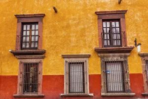 Yellow Red Wall Brown Windows Metal Gates San Miguel de Allende Mexico