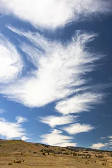 Yellowstone National Park, Lamar Valley. Beautiful clouds dot the sky above the valley