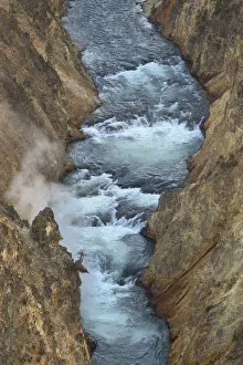 Yellowstone River cutting through colorful rhyolite cliffs, Grand Canyon of the Yellowstone, Yellowstone National Park Yellowstone River cutting through colorful rhyolite cliffs, Grand Canyon of the Yellowstone, Yellowstone National Park