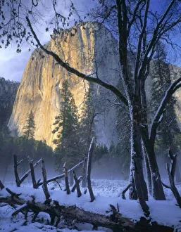 Images Dated 30th July 2007: YOSEMITE NATIONAL PARK, CALIFORNIA. USA. Light of winter sunset on El Capitan. View