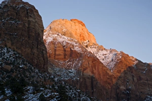 Powerful Prints: Zion National Park, Utah. USA. Light of winter sunset on East Temple. Zion Canyon
