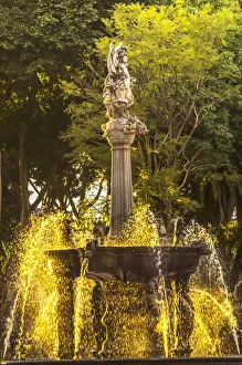 Puebla Prints: Zocalo Plaza, Puebla, Mexico. Fountain built in 1777